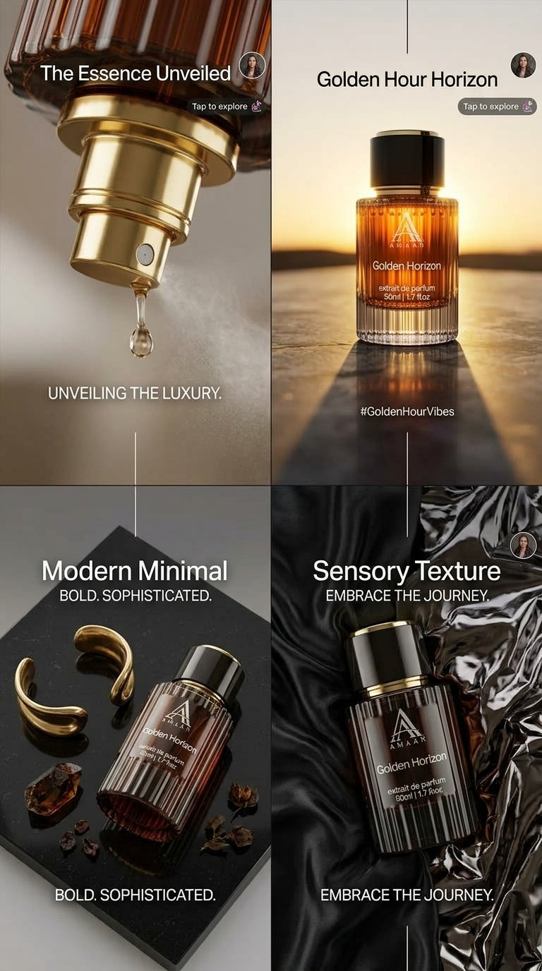 Amaan Golden Horizon extrait de parfum lifestyle and social media product imagery